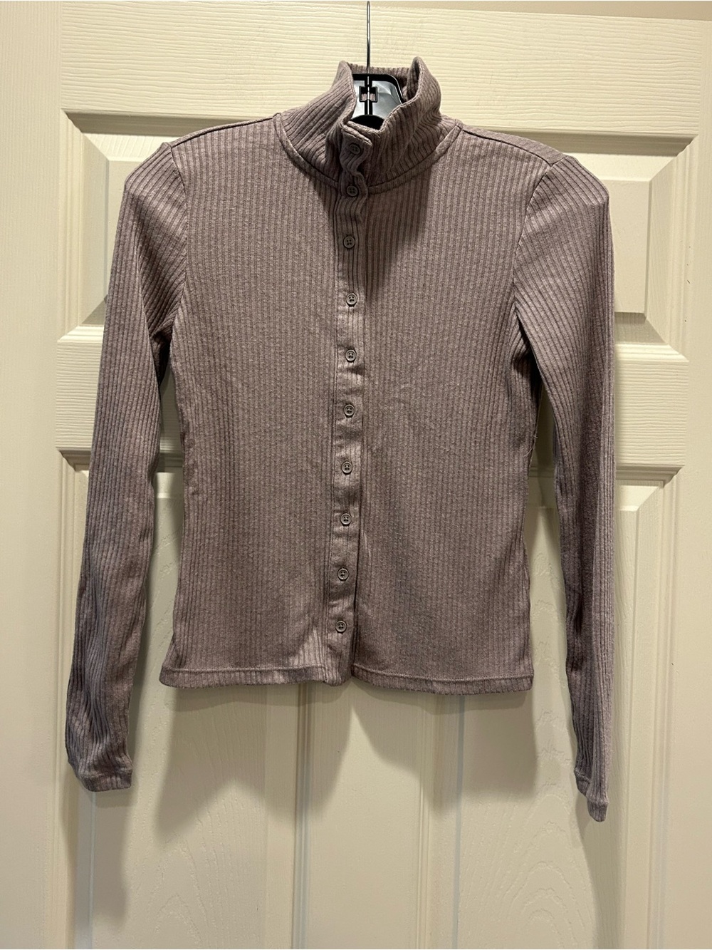 Z Supply Ribbed Button-Up Mock Neck Top - Taupe